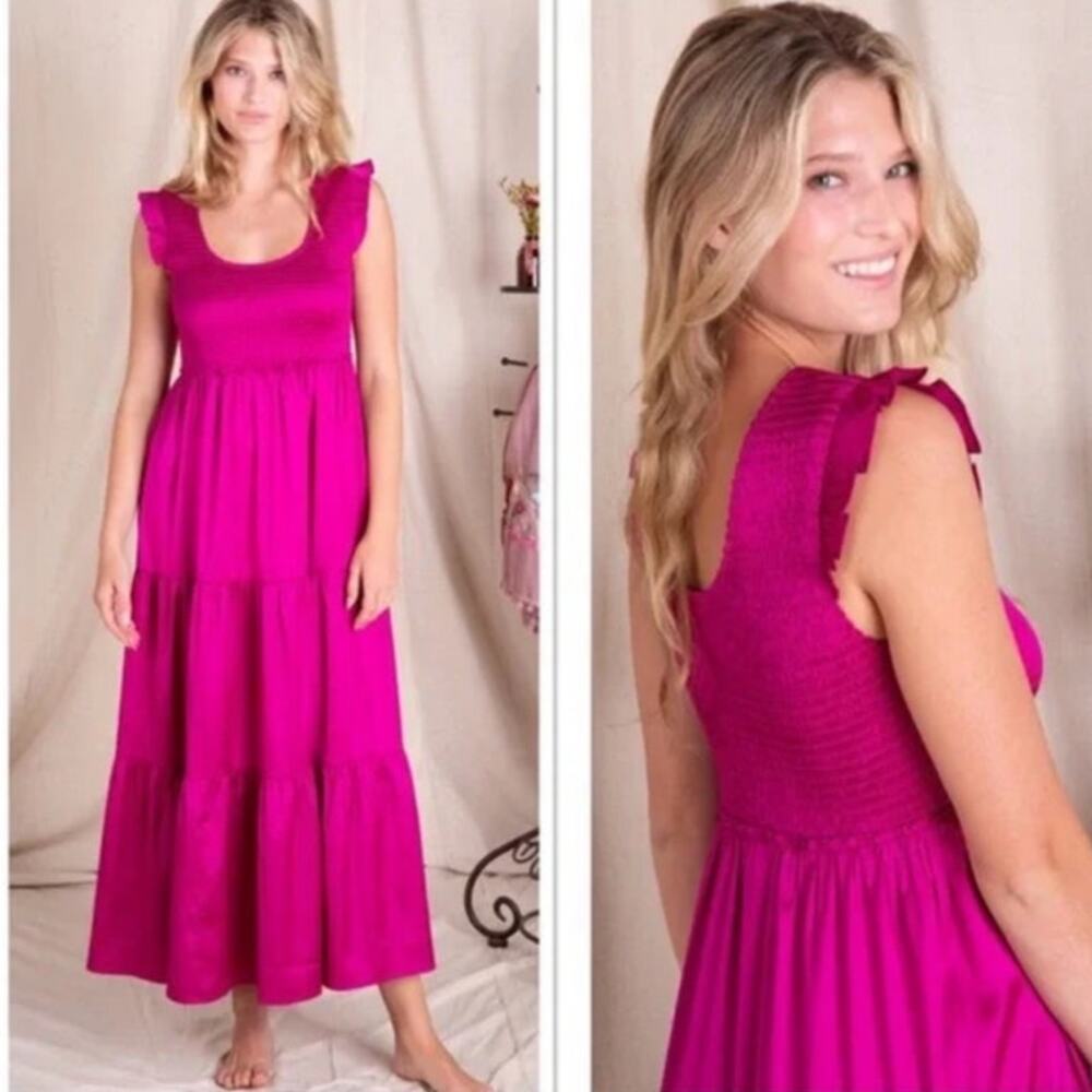 Natural Life Olivia Magenta Maxi Dress Smocked Tiered Pink Size M Flaw